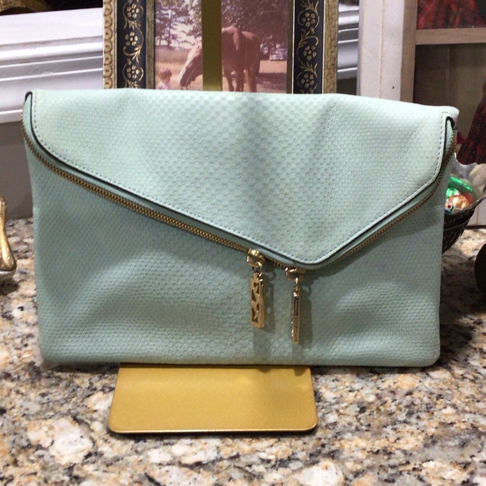 Henri Bendel Mint Green Clutch Bag D-ring to add crossbody strap